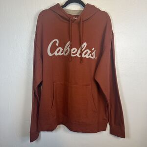 Cabelas Hoodie Mens XL Orange Sweatshirt Spellout Hunting Fishing Sweater